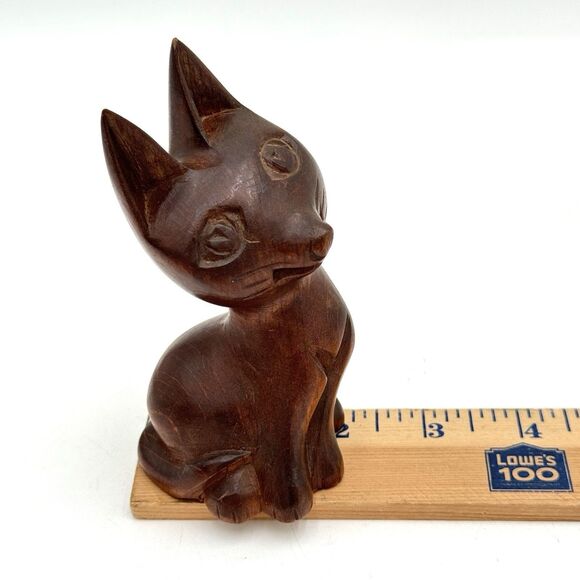 Vintage Carved Dark Wood Cat Statue Mid Century Modern Retro - Picture 9 of 10
